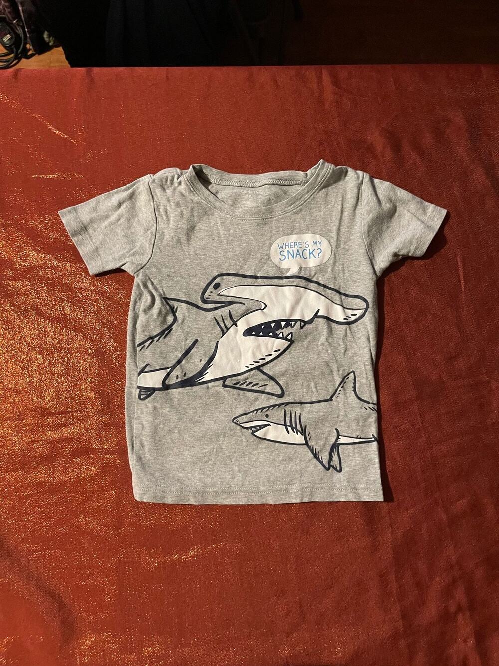 Carters Shirt Boys 7 Shark Graphic Short Sleeve Gray